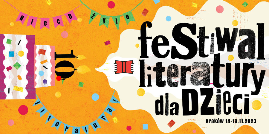 Plakat promujący konferencję dla bibliotekarzy i nauczycieli w ramach Festiwalu Literatury dla Dzieci