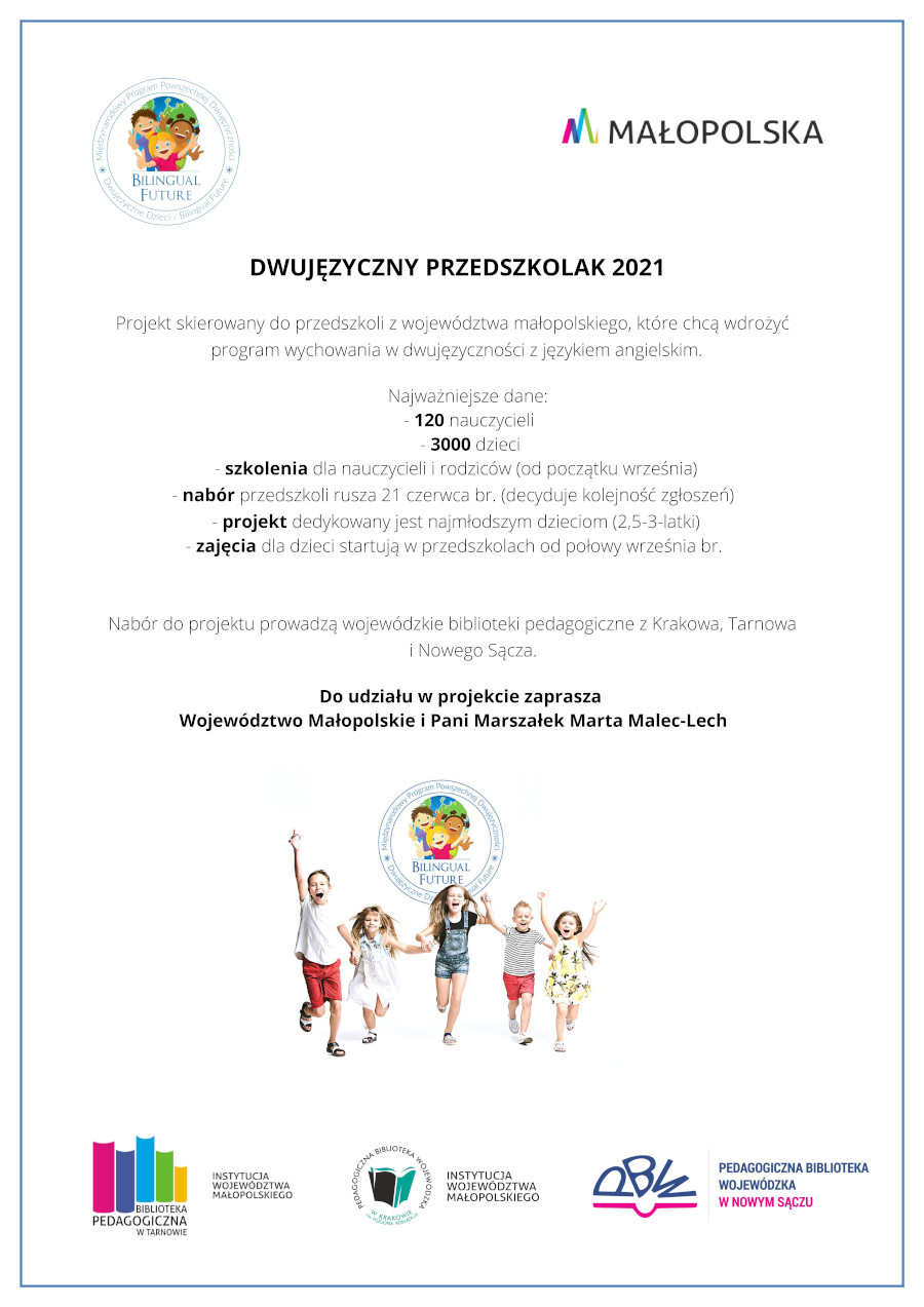Plakat Międzynarodowego Programu Powszechnej Dwujęzyczności „Dwujęzyczne dzieci/Bilingual Future”