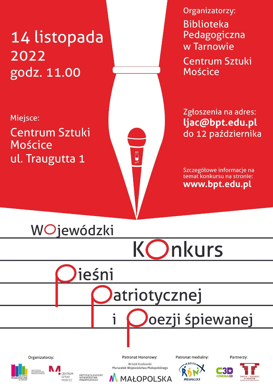 Plakat promujący Wojewódzki Konkurs Pieśni Patriotycznej i Poezji Śpiewanej
